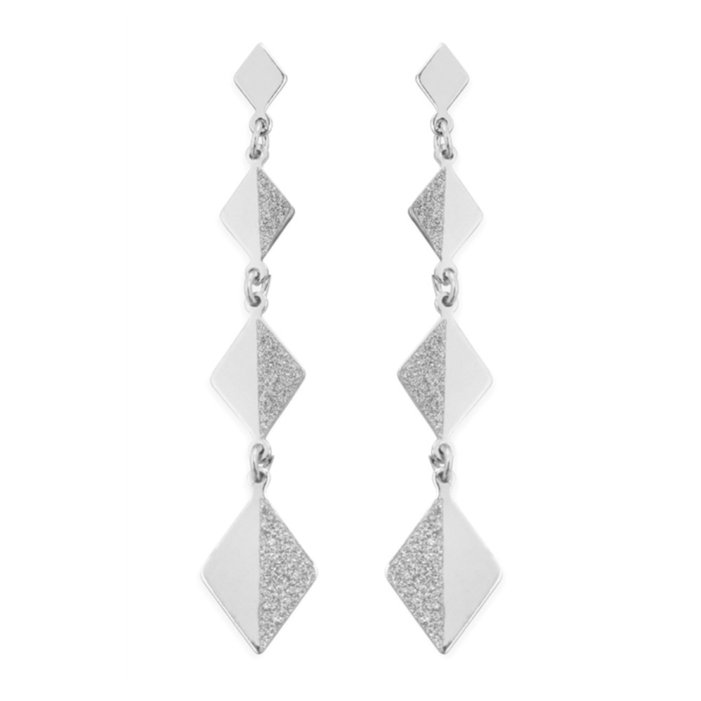 Silver Colored Diamond Shape Dangle Fashion Earrings